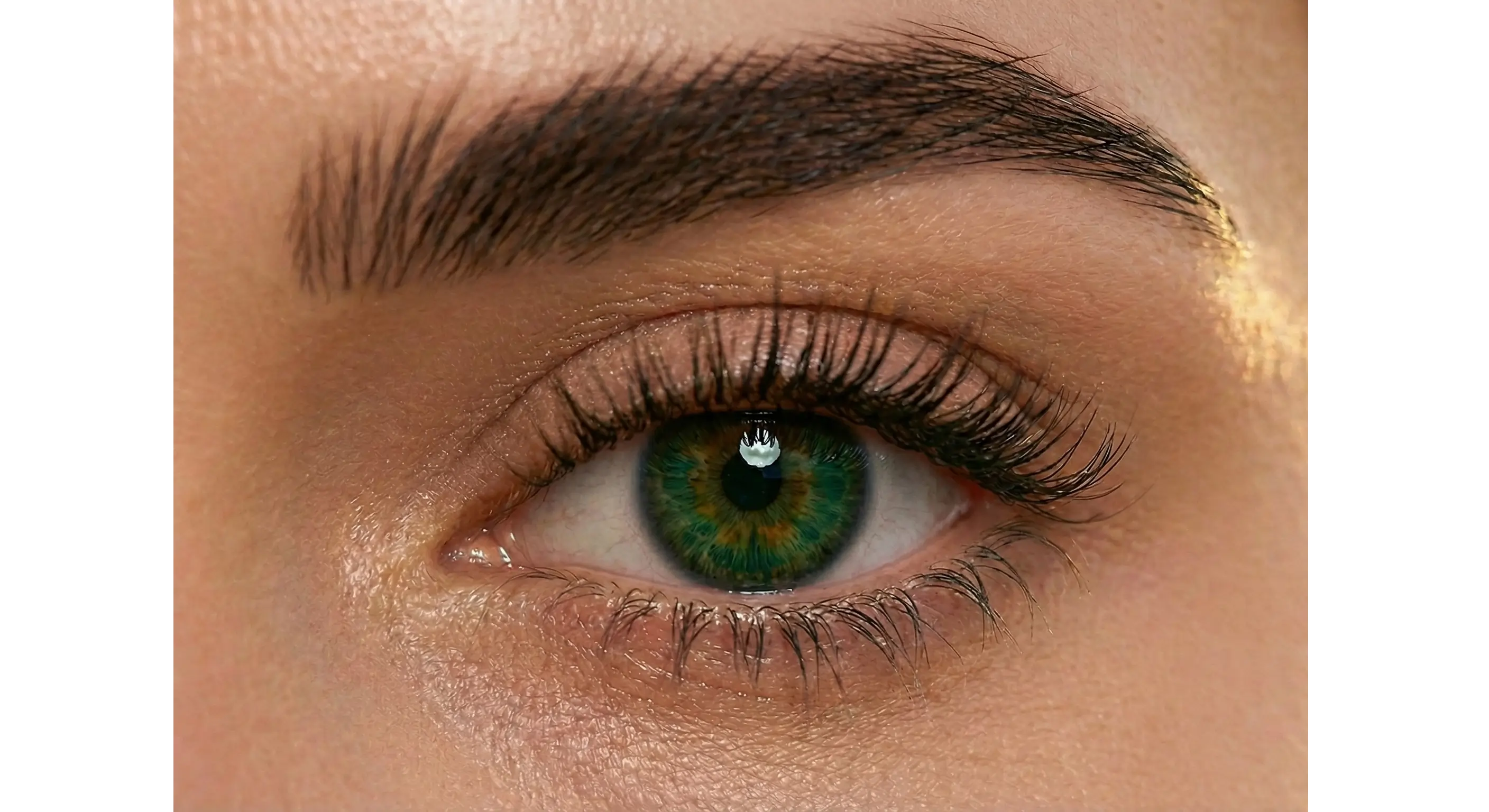 Detail shot of healthy skin and groomed eyebrows after a beauty treatment.